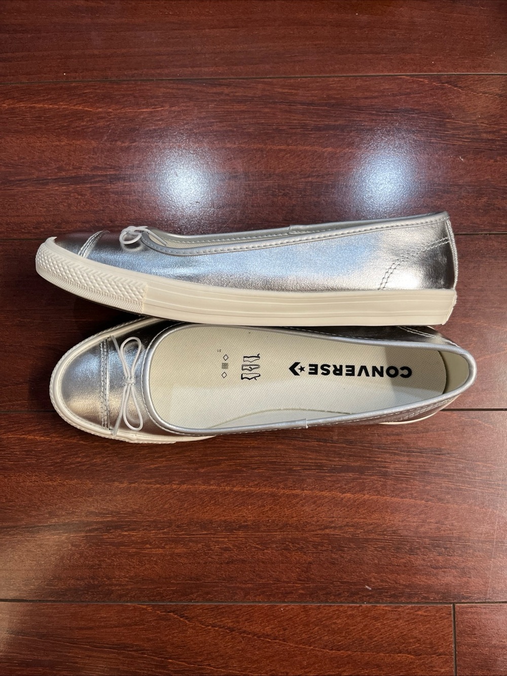 Womens 8 Converse Dainty Ballerina Slip On Silver Metallic New A14492C HALF BOX - Picture 8 of 16